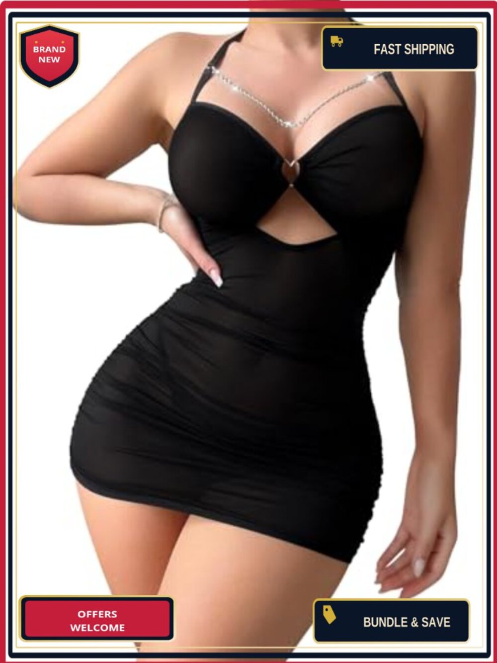Foxiny Halter Bodycon Dress & Thong Set Sleeveless Clubwear